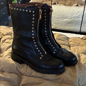Coach Black Leather Studded Combat Boots